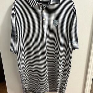 Peter Millar Navy and‎ White Striped Polo Shirt Sz Large